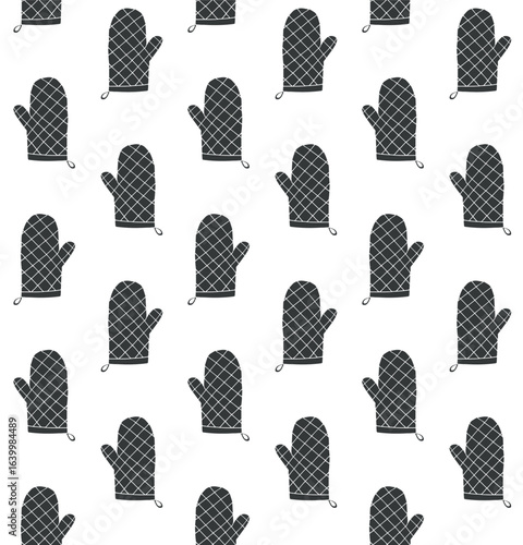 Vector seamless pattern of hand drawn doodle sketch kitchen potholder isolated on white background