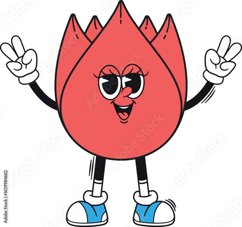 Smiling red flower girl mascot