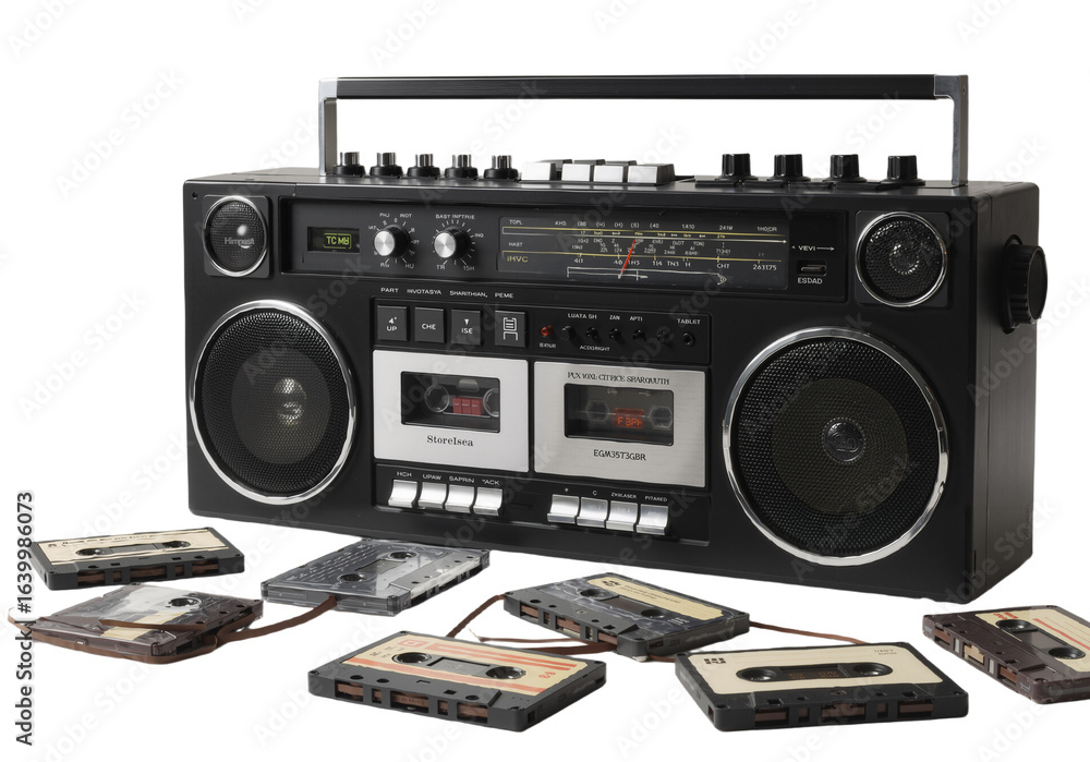 Fototapeta premium Retro Boombox Vintage Cassette Player with Tapes
