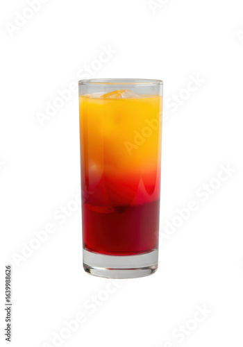 Wallpaper Mural A perfectly layered "No-Tequila Sunrise" drink in a clear highball glass, with vibrant orange juice over deep red grenadine, centered on a transparent studio background. Concept for beverage Torontodigital.ca