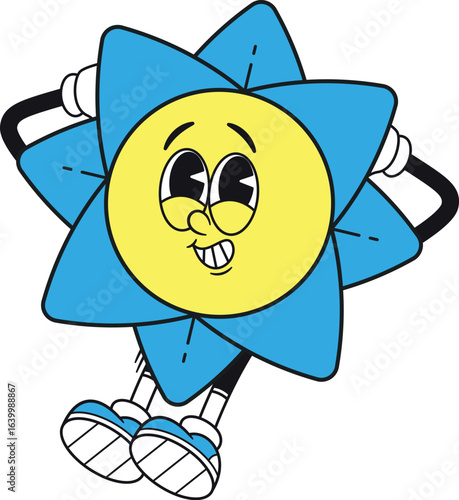 Lazy blue flower cheerful character