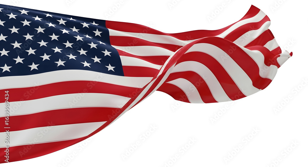 Obraz premium Waving American Flag With Stars And Stripes On White Background united states