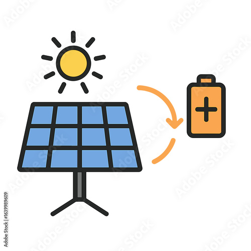 Solar panel converting sunlight into energy for battery storage Solar Panel Icon