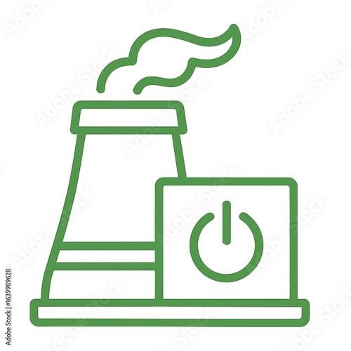 Power plant with steam emission and energy symbol in green Green Power Plant Icon
