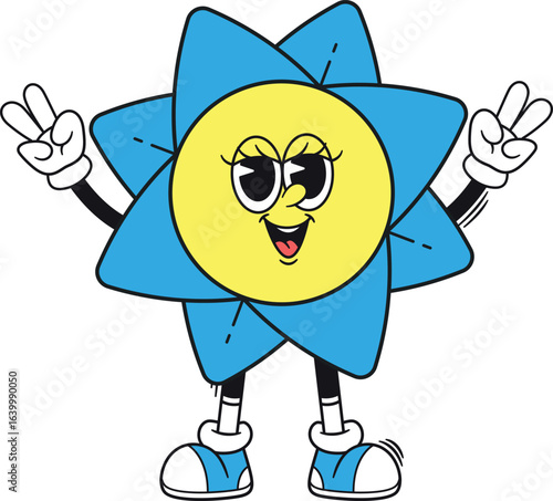 Blue flower mascot victory gesture