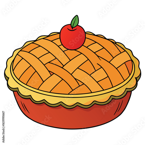 Cartoon apple pie illustration with lattice crust isolated on a white background