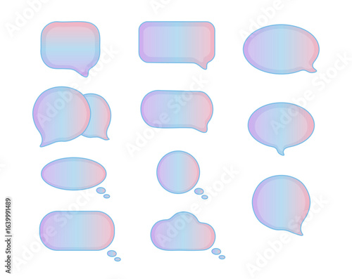 Pastel Gradient Chat Bubbles Set With Different Shapes And Styles. Perfect For Modern Web Design, Social Media Graphics, Messaging Apps, And Creative Communication Illustrations.