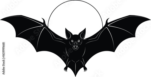 Halloween silhouette vector design vector art of silhouette of a bat flying in front of the moon with its wings spread isolated on white background eps