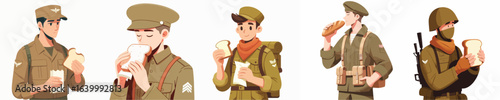 soldier character vector eating bread