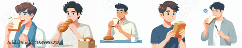 vector character of young man eating bread