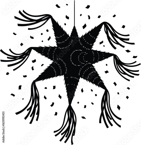 Hispanic heritage month usa silhouette vector art of black and white illustration of a starshaped piata, a traditional mexican party decoration isolated on white background eps