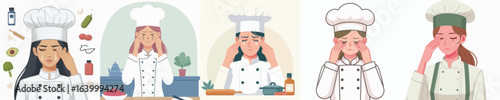 vector character of female chef having sore eyes