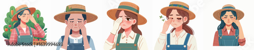 vector character of a woman farmer with sore eyes