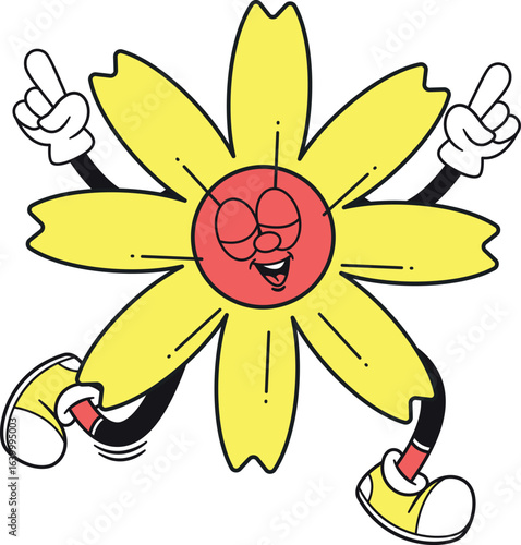 Satisfied yellow flower character vector illustration