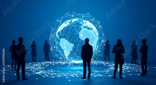 Global Network Connection with Silhouetted Figures  Digital Earth Visualization for Business and Technology Concepts 178