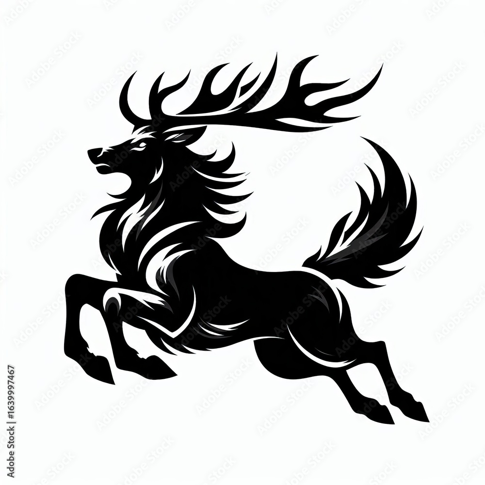 Obraz premium Majestic black stag in full gallop with elaborate antlers