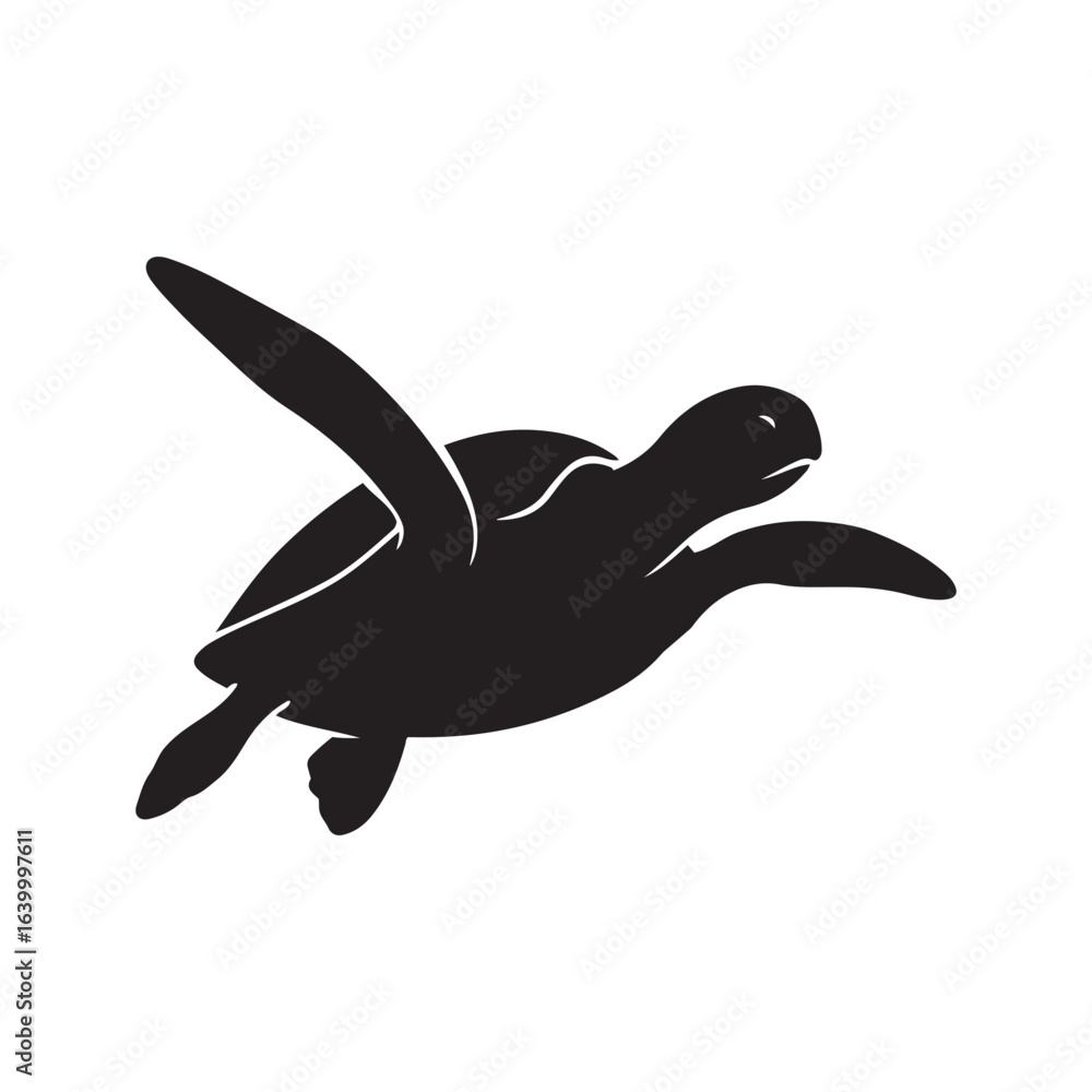 Fototapeta premium Black and white sea turtle swimming silhouette