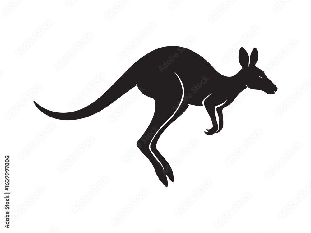 Fototapeta premium Black and white kangaroo jumping silhouette