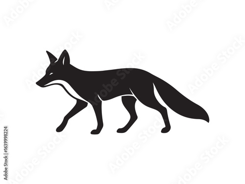 Black and white fox walking silhouette