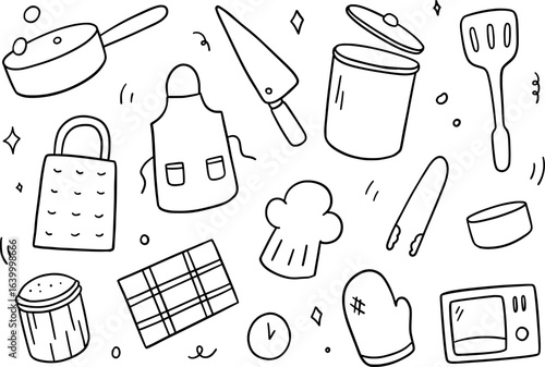 Kitchen doodle on white background. Vector illustration