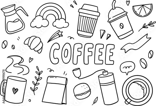 Coffee doodle on white background. Coffee time Vector illustration