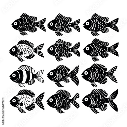 Vector art of a pattern of various fish swimming