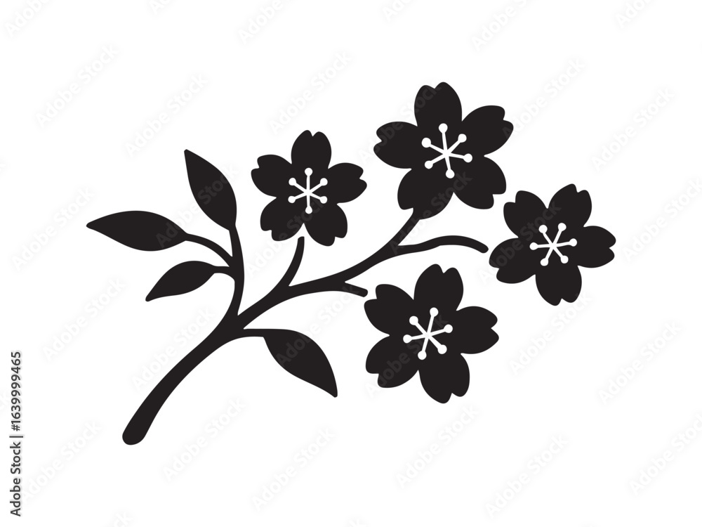 Fototapeta premium Black and white cherry blossom branch silhouette