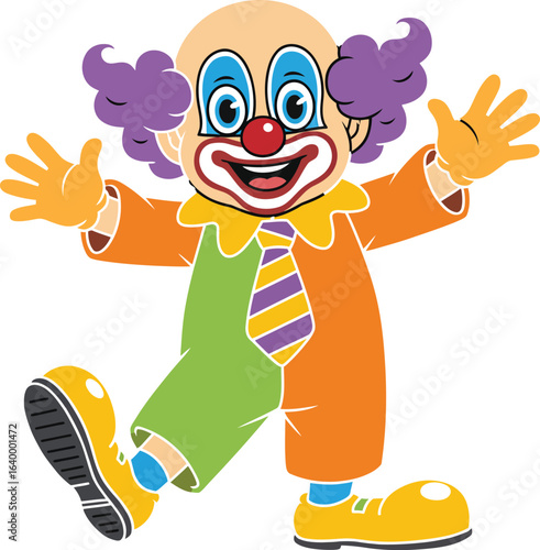 Colorful and funny cartoon clown character. A vibrant vector illustration.