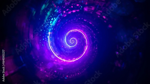 Vibrant neon spiral in deep space nebula