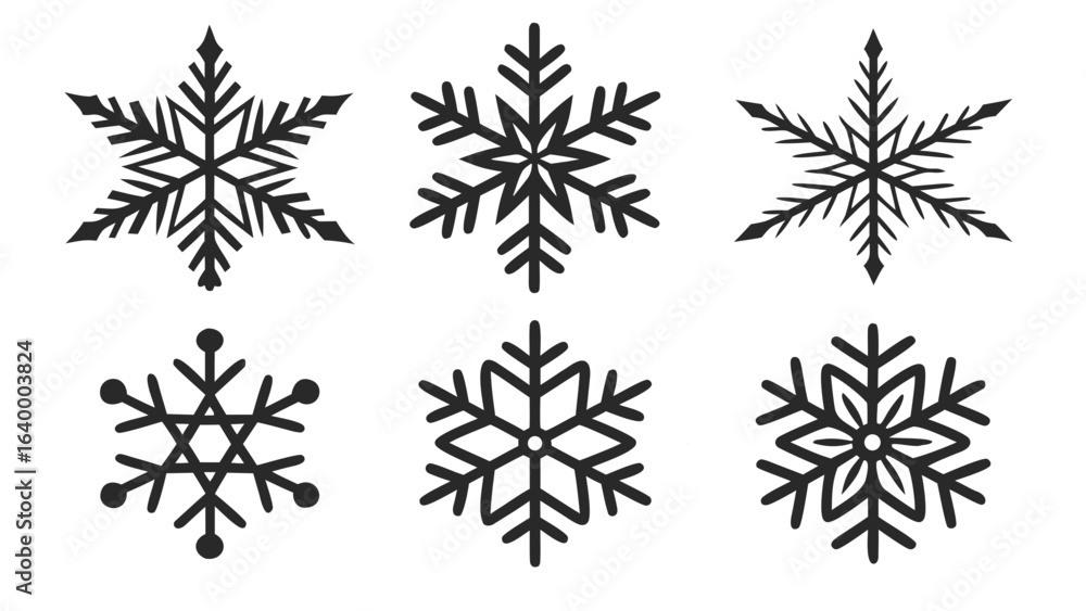 Obraz premium Snowflake Silhouette Set – Winter Holiday Vector Collection.