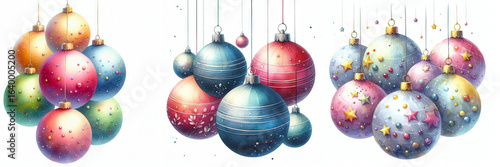 Wallpaper Mural Christmas watercolor illustration, decoration, ball, holiday, ornament celebration winter glass sphere, bauble, tree, gold  Torontodigital.ca