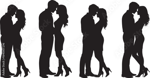 romantic couple silhouettes in affectionate poses, ideal for love, relationship, emotional connection, and valentine themes