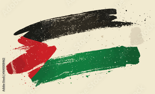 Palestinian Flag Brush Stroke on Beige Background – Grunge Painted National Symbol of Palestine, Artistic Representation of Freedom and Solidarity

