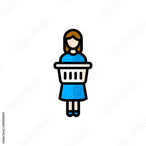 Woman in a blue dress holding a laundry basket, symbolizing household chores and responsibilities
