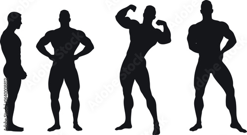 Bodybuilder silhouettes poses fitness strength competition