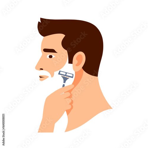 Man Grooming with Razor, Carefully Shaving Facial Hair in a Clean, Modern Style