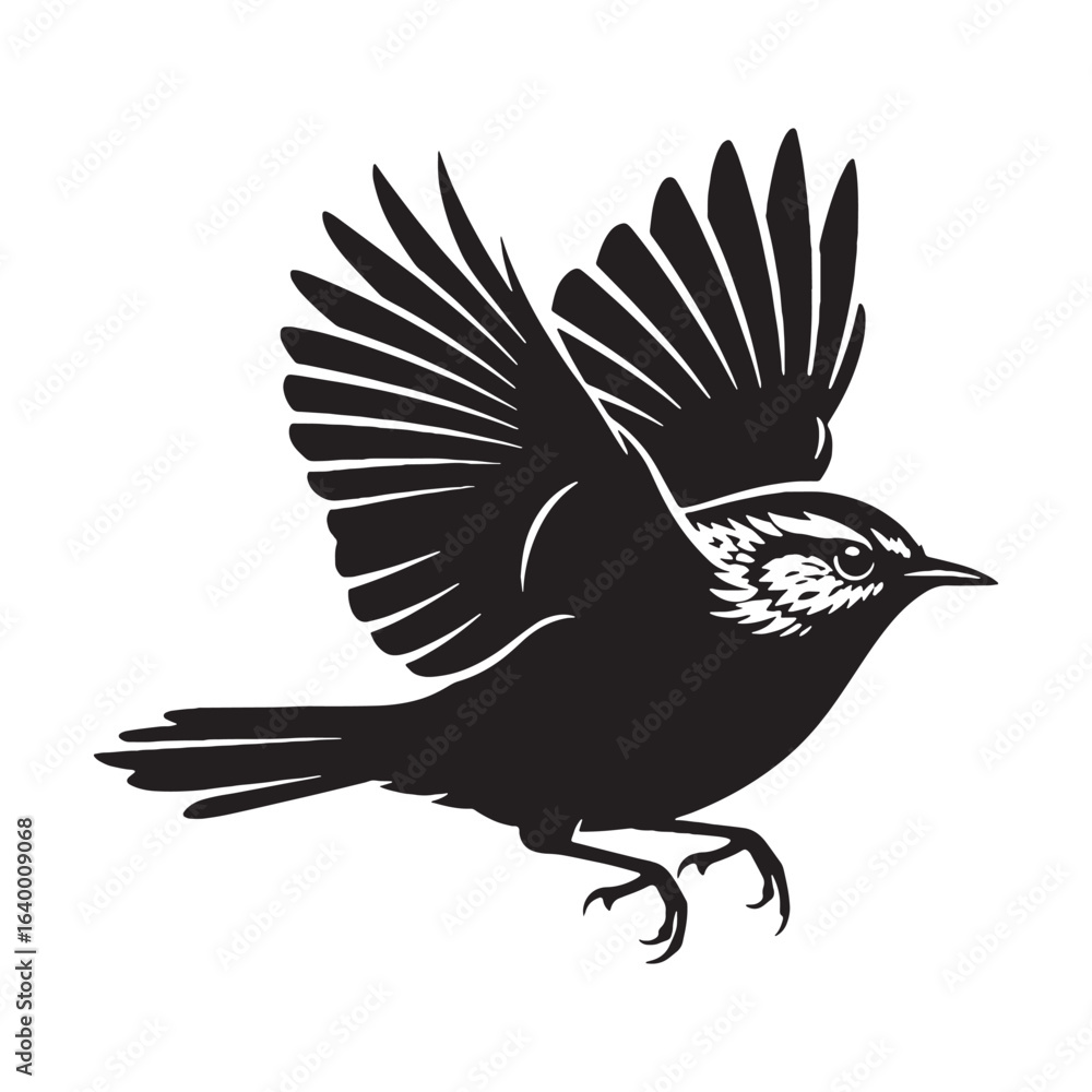 Obraz premium Modern Wren Silhouette – Wren Vector Design for Professional Graphics – Black Vector of Wren
