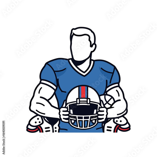 Dynamic football player holding helmet and ball, showcasing athleticism and team spirit in action