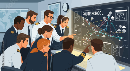 Aviation Team Training At Route School For Flight Simulation