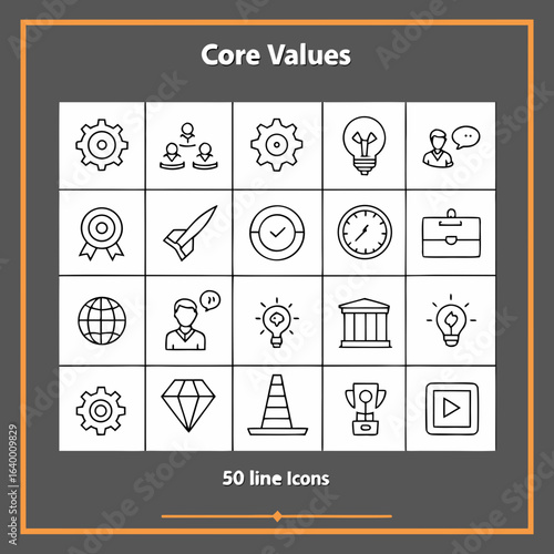 Core values business icons set silhouette isolated on white background