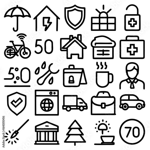 Collection of business and lifestyle icons silhouette isolated on white background
