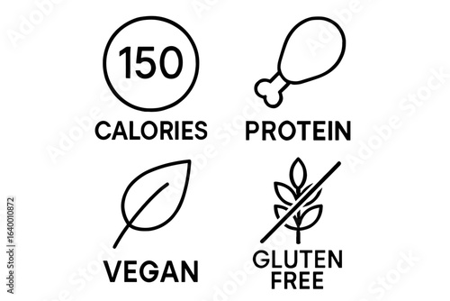 Calorie counting: nutrition symbols for protein, vegan, and gluten-free diets