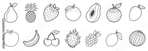 A set of fruit Colouring book elements