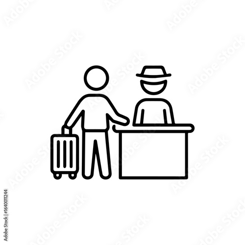 Airport Customs Check Icon with Traveler and Officer