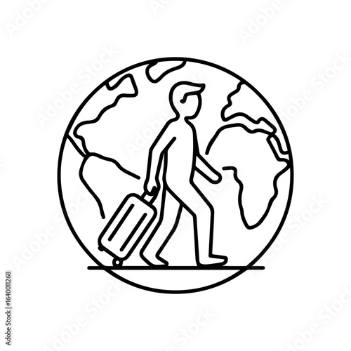 Global Travel Icon with Traveler and Luggage

