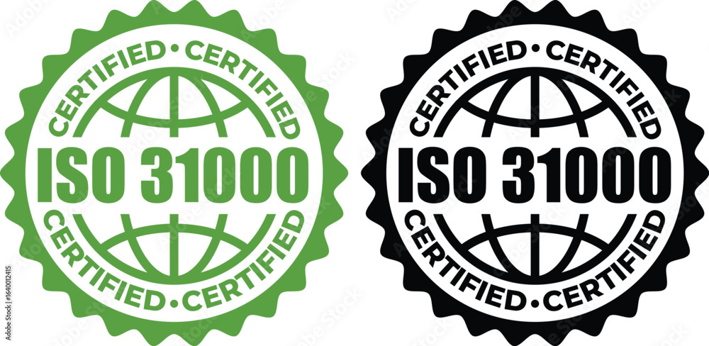 Obraz premium ISO 31000 Certification Badge – Vector Seal for Risk Management Standards and Guidelines