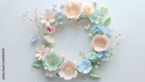 Pastel Floral Wreath Clipart – Assorted Soft-Colored Flowers on White Background for Wedding Invitations, Cards, and Decorative Design Projects