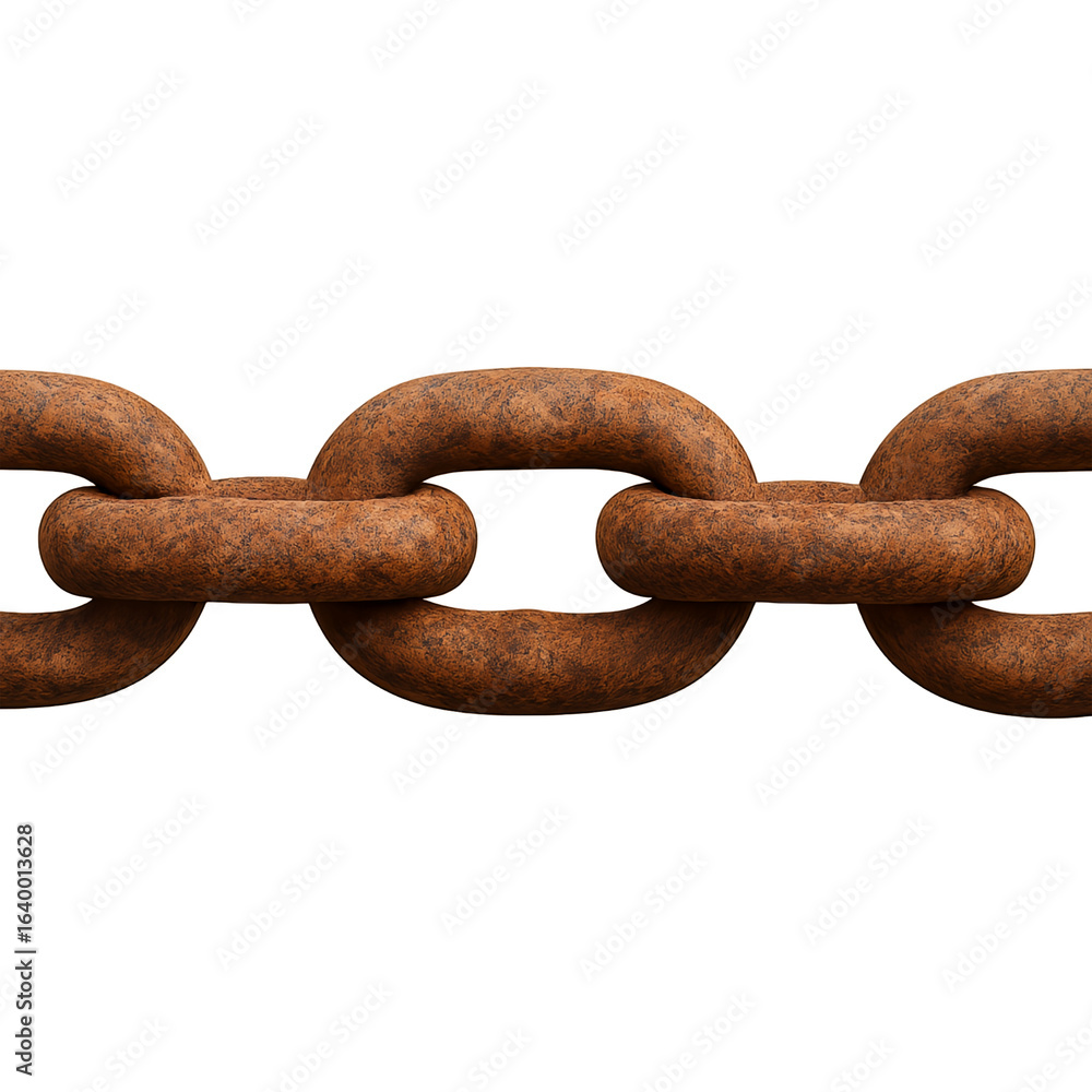 Fototapeta premium Close up view of a rusted metal chain link section showing texture and corrosion isolated on transparent background
