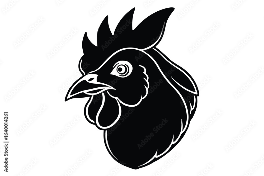 Fototapeta premium Rooster Head Black Silhouette on White Background Design