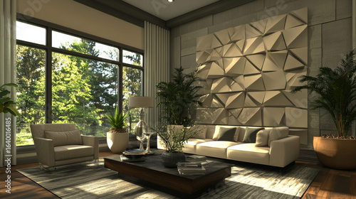 Living Room-Neutral tones, accent walls-Statement walls, textured designs.